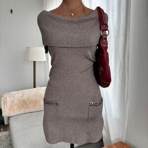 Y2K INC International Concepts Gray Ribbed Knit Tunic Sweater Dress Studded M